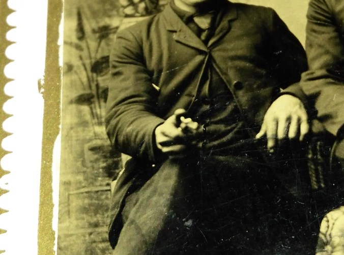 Tintype 2 young men close up of pipe