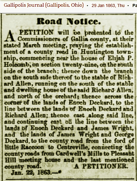 Road Notice Gallipolis Journal 29 Jan 1863