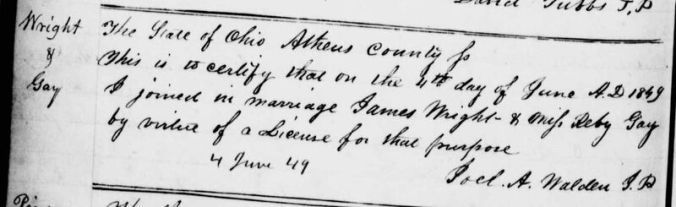 Wright, James and Gay, Reba Marriage Certificate